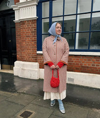 Red Gingham Lapel Long Trench Coat