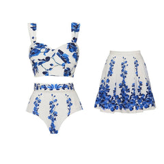 Floral Print Sweetheart Neckline One-Piece Swimsuit and Sarong Set