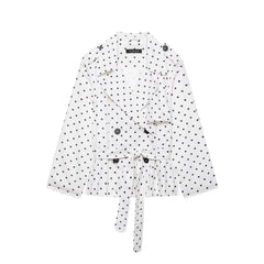 Polka dot belted trench coat flat lay front