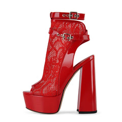 Lace Peep Toe Ankle Strap Platform Boots
