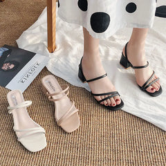 Platform Square Heel Open Toe Ankle Strap Sandal Shoes