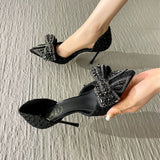 Pearl Crystal Bowtie Pumps Thin Heeled Party Shoes