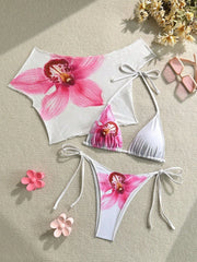 Sheer Orchid Print Beach Cover-up Swimwear