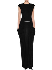 Black draped metal buckle maxi dress