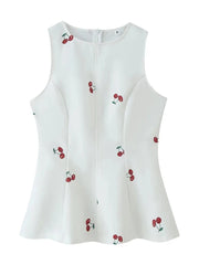 Cherry Print Peplum Top and Wide Leg Pants Set