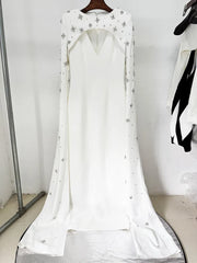 Beaded Cape Sleeve Maxi Dress
