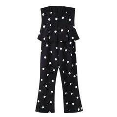 Polka Dot Peplum Tube Top and Flare Pants Set