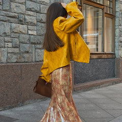 Snake Print Yellow Zip Biker Jacket