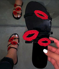 Red Lip Embellished Stiletto Sandals