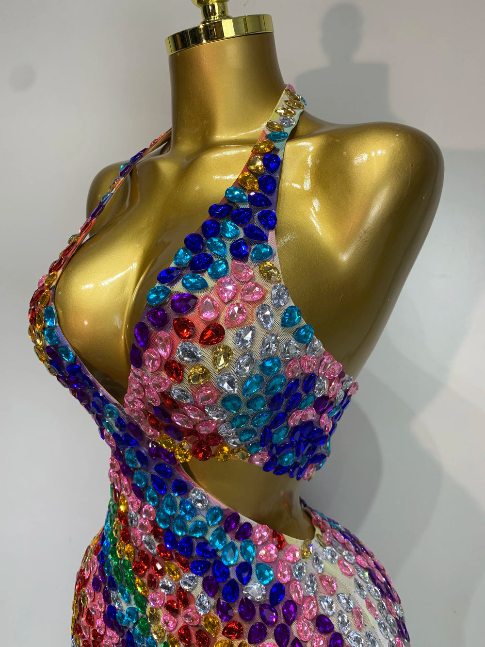Halter backless diamond mini dress side detail