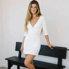 Three-Quarter Sleeve V-Neck Mini Dress