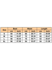 Size chart for clothing with measurements in centimeters and inches.