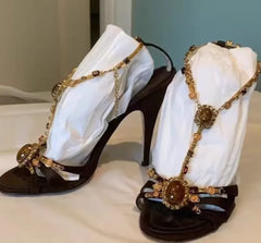 Beaded Embellished T-Strap Stiletto Heels