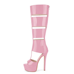Patent Cutout Platform Stiletto Boots