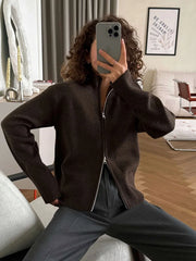 Zip Front Stand Collar Knit Jacket