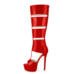 Patent Cutout Platform Stiletto Boots