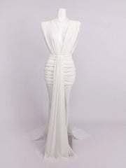 White Draped V-Neck Side Cut Out Mini Dress