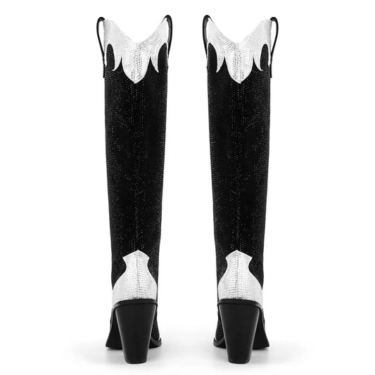 Knee high rhinestone cowboy boots - side view