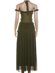 Ruffled Edge Slash Neck Frill Maxi Dress