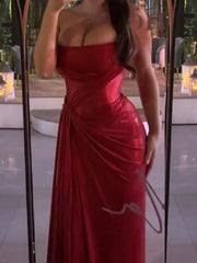 Woman wearing an Off-shoulder Red Thigh High Split Dress