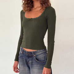 Square Neck Lace Trim Crop Top