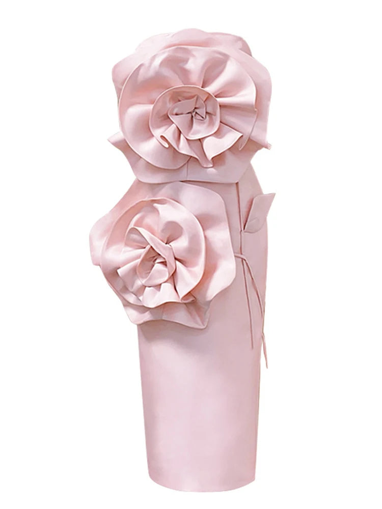 3D Floral Strapless High Waist Bandage Dress For Women