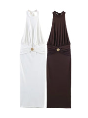 High Neck Collar Tie Up Shell Maxi Dress