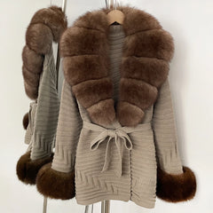 Fur Trim Belted Knit Jacket