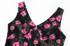 Sleeveless V-Neck Mini Dress with Floral Pattern