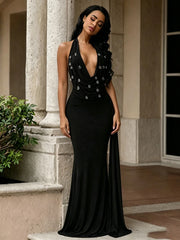 Halter neck embellished maxi dress