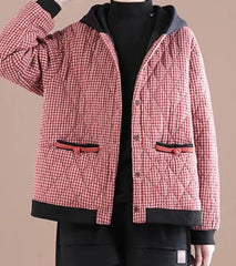 Thick Warm Hooded Plaid Pattern Loose Outerwear Jacket