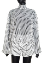Polka Dot Sheer Turtleneck Top and Shorts Set