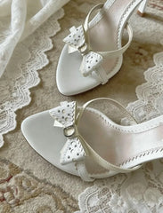 Bow Accent Heeled Slide Sandals