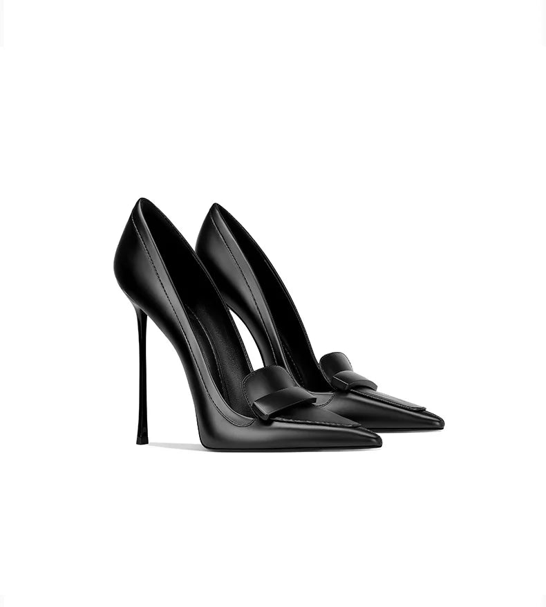 Black high-heeled shoes on a white background
