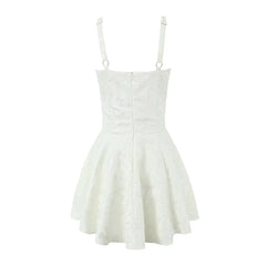 Jacquard Satin Ruched Bra Corset style Ball Gown White Mini Dress