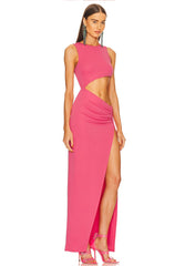 Cutout ruched slit maxi dress side view