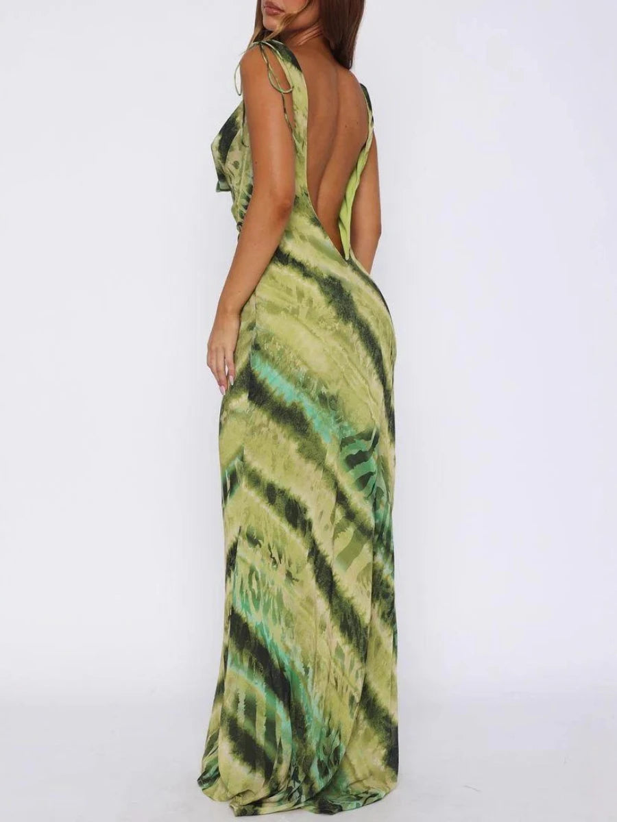 Green tie-dye dress with cut-out sides 