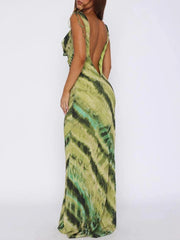 Green tie-dye dress with cut-out sides 