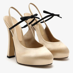 Butterfly Knot Satin Pleated Platform Pumps