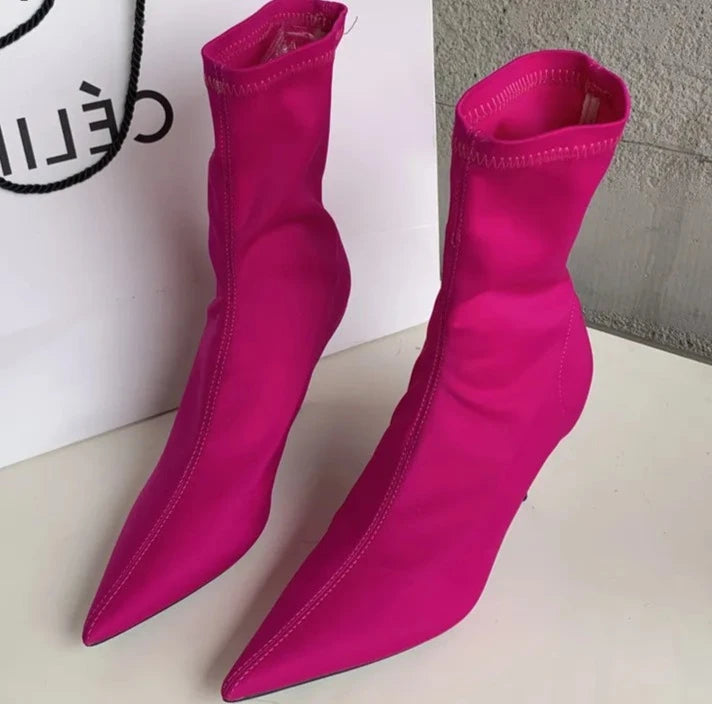 Stretch Fabric Ankle Boots High Heels Socks Pumps Shoes