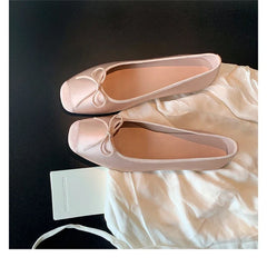 Silk Bowknot Square Toe Ballet Flats