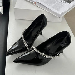 Crystal Rhinestone Thin Heels Pointed Toe Mule Shoes