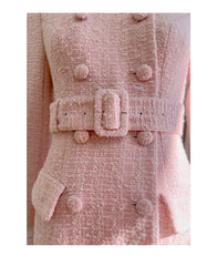 Pink Double Breasted Belted Wool Blend Coat