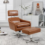 PU Leather Swivel Armchair with Ottoman for Living Room Bedroom Office