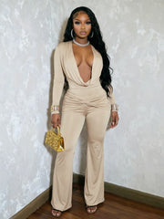Draped Plunge Flared Jumpsuit