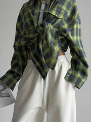 Women Oversized Plaid Shirt Vintage Long Sleeve Blouse