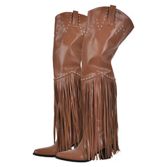 Fringed Pointed Toe Heeled Boots