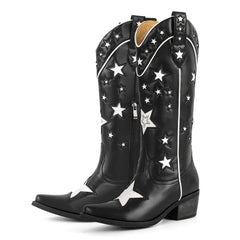 Star Patchwork Pointed Toe Cowboy Boots