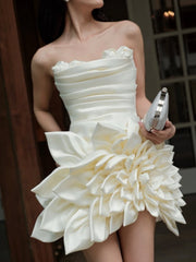 3D Rose Embellished Strapless Mini Dress