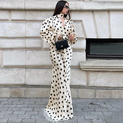 Polka Dot Puff Sleeve Shirt and Maxi Skirt Set